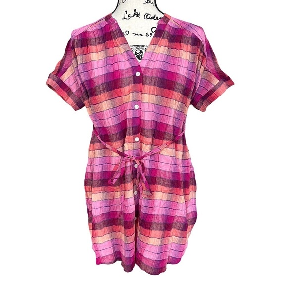 Isabel Maternity by Ingrid & Isabel Pink and Orange Plaid Button-Down Tunic - Picture 5 of 10